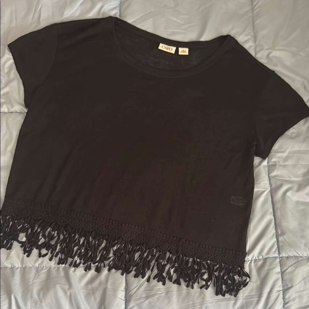 Cato Black Crop Embellished T-Shirt